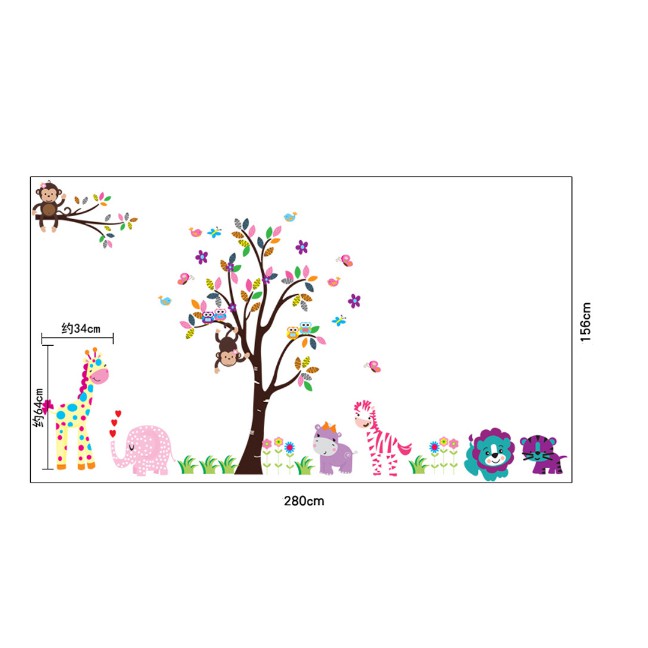 Decal trang trí vườn Thú sắc màu- size lớn