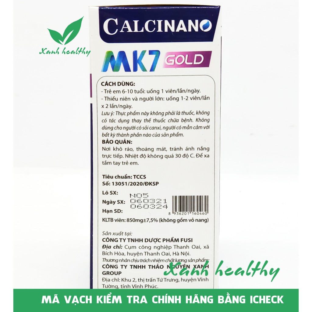 Viên uống bổ sung canxi  CALCI NANO MK7 GOLD kết hợp  vitamin D3, K2 - giúp xương chắc khỏe, phát triển xương