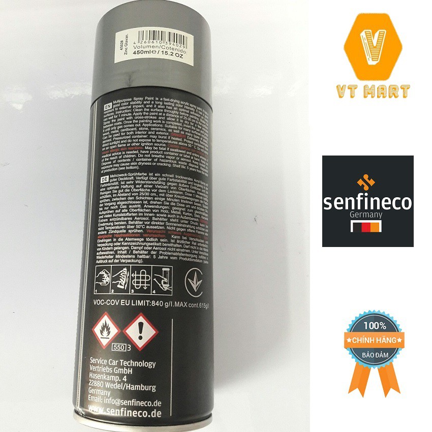 [Cao Cấp] Sơn Mạ Kẽm SENFINECO 4502 (400ml) Paint Acrylic Zinc Galvaniasazion màu xám Hàng Đức Chính Hãng