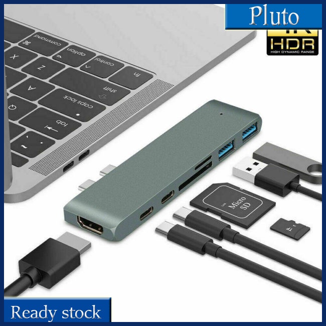 Mới Bộ Chuyển Đổi Hub Type-c Usb3.1 Usb-c Hdmi-3.0 7 Trong 1 Bằng Kim Loại Cho Macbook Pro