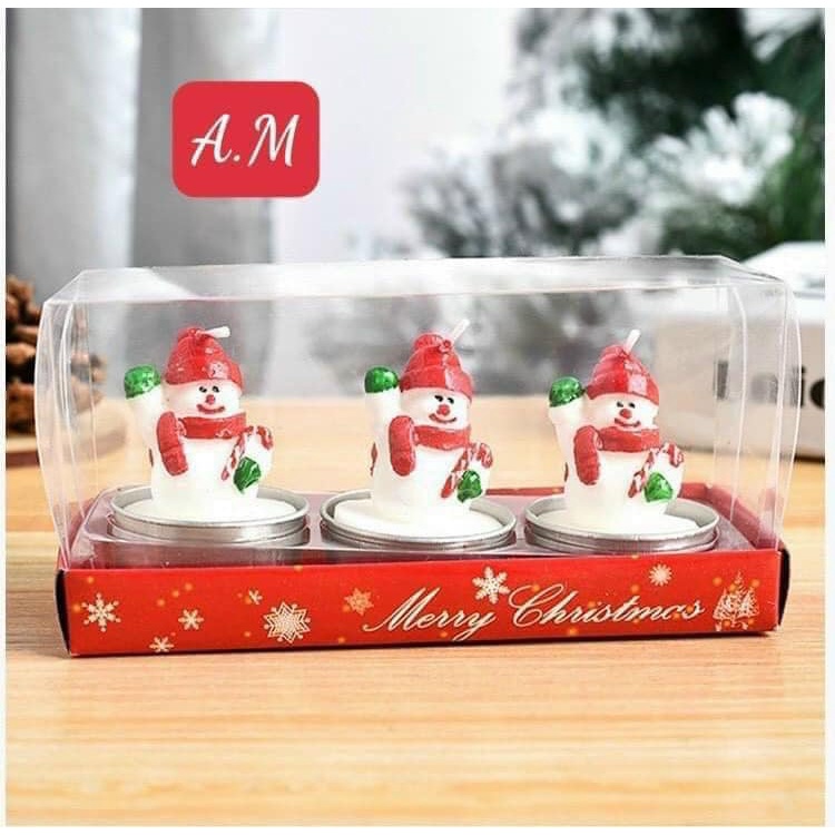 Set 3 nến thơm Giáng sinh Noel dễ thương nhiều mẫu siêu xinh có kèm đế đựng nến tiện lợi