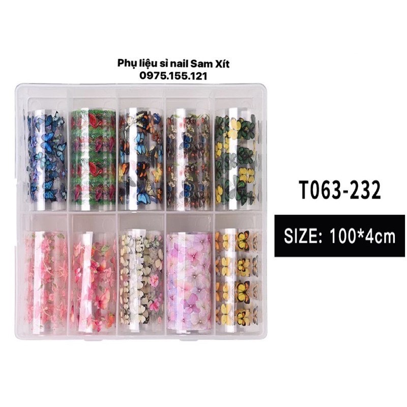 Hộp 10cuộn foil bướm dán móng cực đẹp