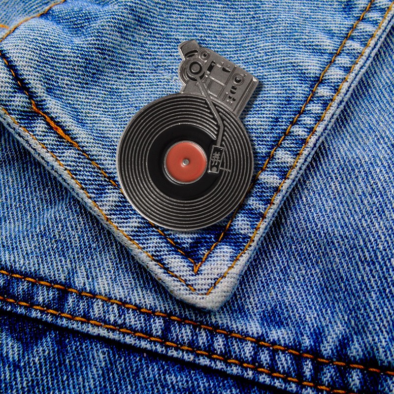 Pin cài áo/Huy hiệu/Ghim cài áo, balo, mũ, túi xách hình đĩa nghe nhạc phong cách vintage