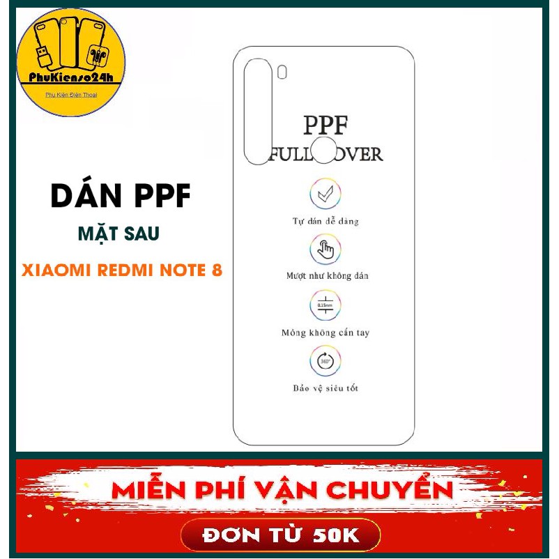 Miếng Dán PPF Xiaomi Redmi Note 8 Mặt lưng Trong suốt + Ánh 7 Màu