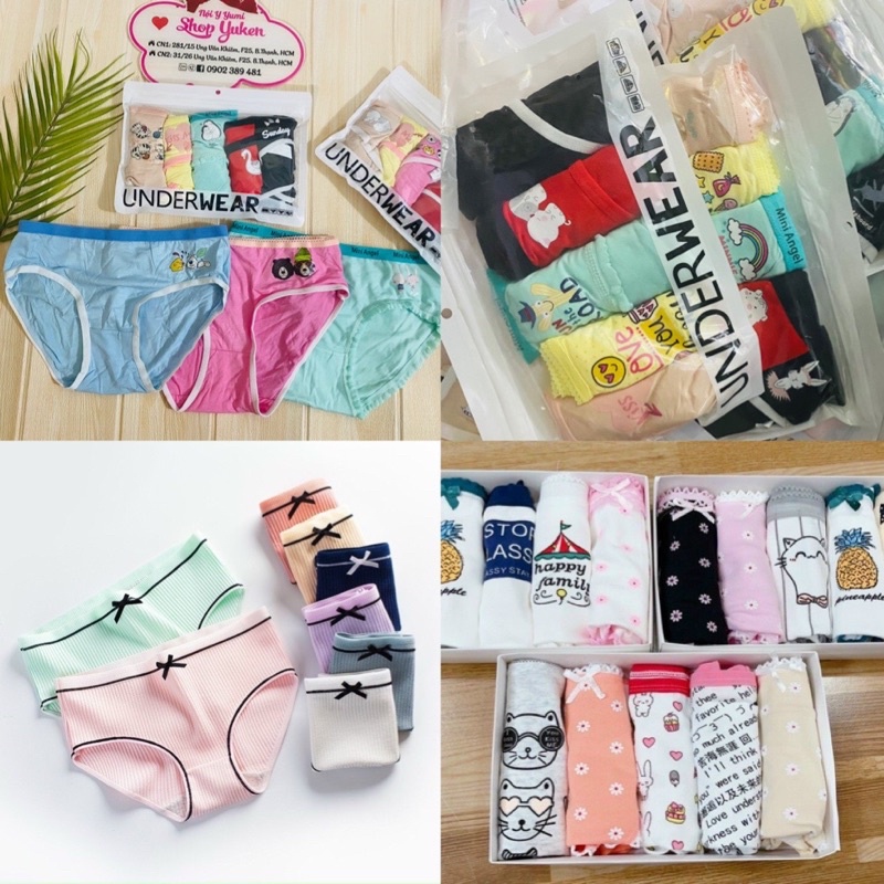 Combo 5 Quần Lót Nữ . Quần Lót Học sinh sinh viên . Chất Liệu Cotton thoáng và thấm hút tốt size 35-65kg.