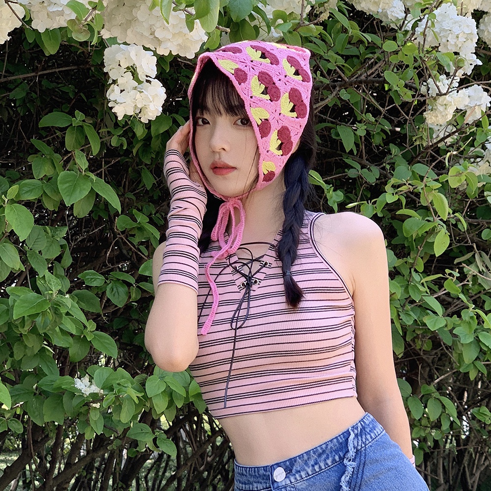 Khăn Choàng Cổ Dệt Kim Hình Quả Cherry Tam Giác Nhỏ Nhắn Phong Cách Mùa Hè Hàn Quốc Mới