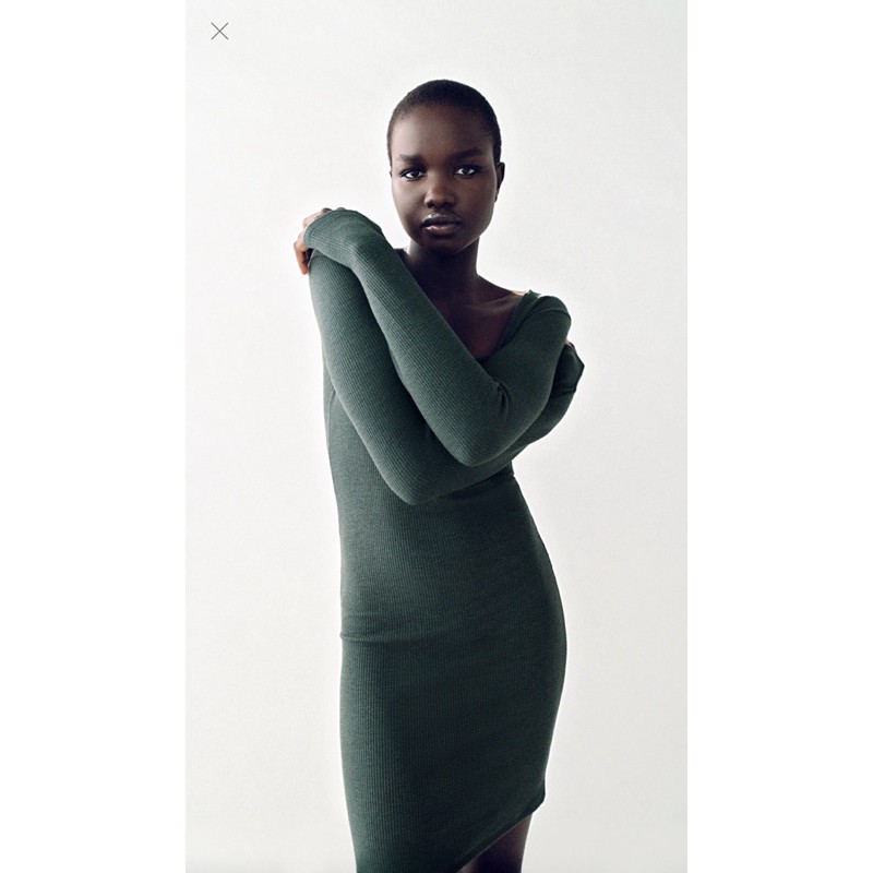 Váy thun tăm cổ vuông Zarraa canh sale, ảnh thật