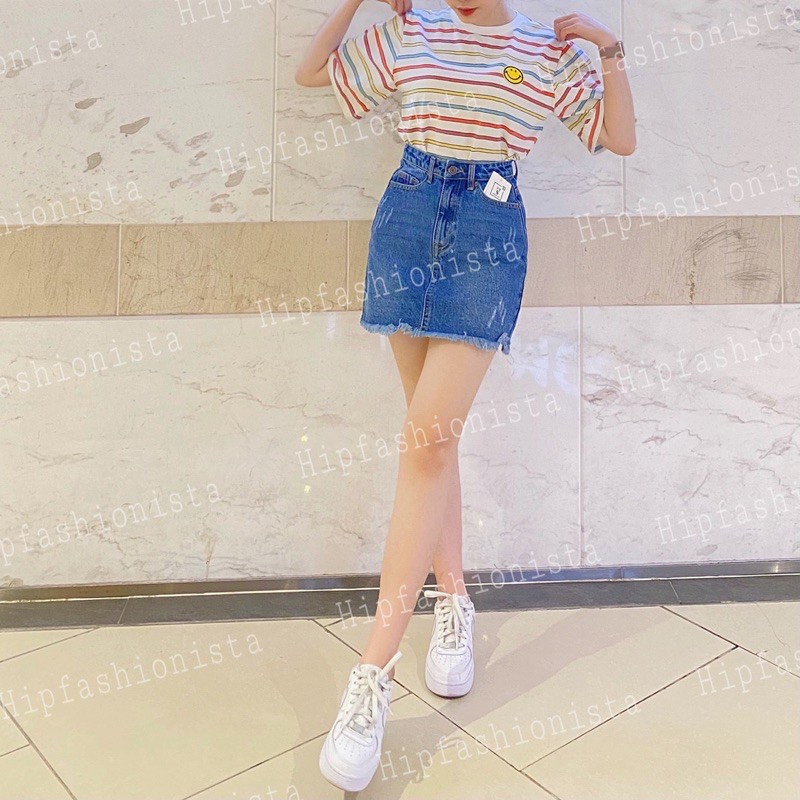 [Mã FADIRECT20 giảm 20K đơn 150K] Chân váy jeans chữ a xước nhẹ lai tua, lưng cao trên rốn, form chuẩn đẹp (hình thật) | BigBuy360 - bigbuy360.vn