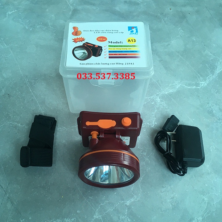 Đèn pin đội đầu, đèn pin sạc A13 JIPAL kiểu dáng nhỏ gọn công suất 50W