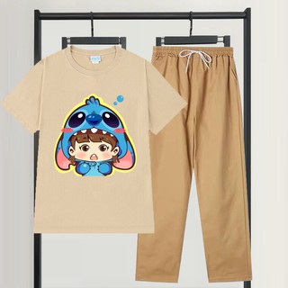 Sét Bộ Đồ Mùa Hè Thời Trang Ulzzang Nữ Mặc Đi Chơi, Áo Phông Cotton In Bé Chim Xanh Chibi Sữa Kèm Quần Jogger Kaki Be