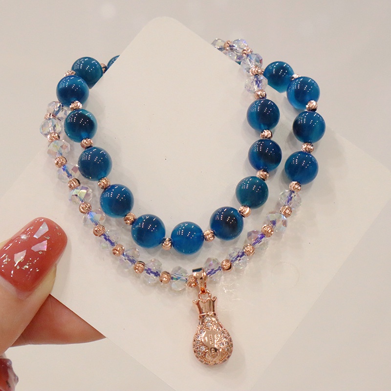 [Hàng Mới Về] Vòng Tay Chuỗi Hạt Đá Mã Não Phối Mặt Hình Trái Tim Màu Xanh Dương Thời Trang Mùa Hè Cho Nữ