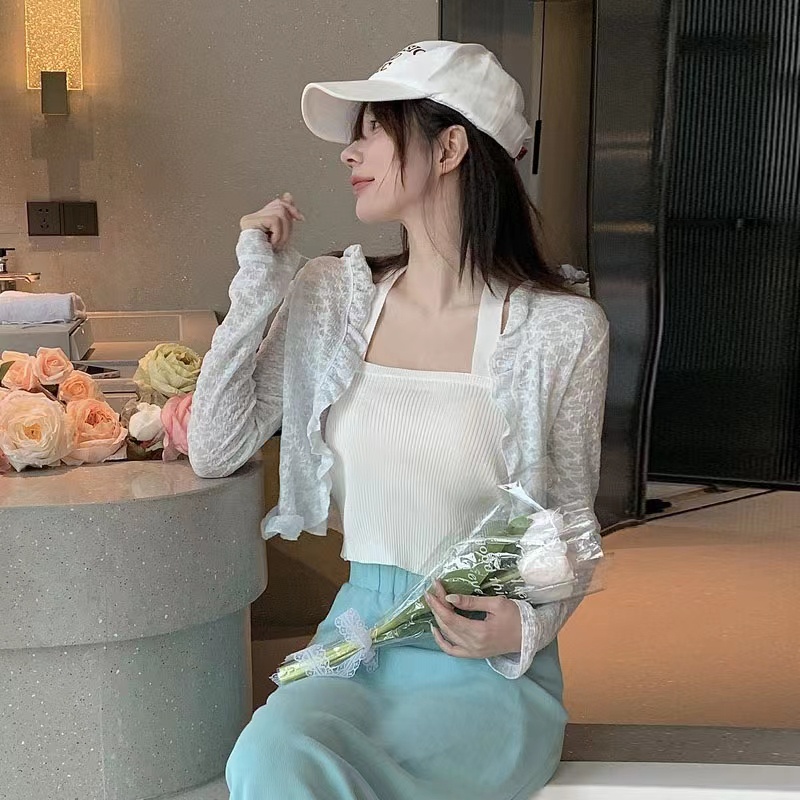 Áo Khoác Cardigan Ren Mỏng Dáng Ngắn Thời Trang Mùa Hè