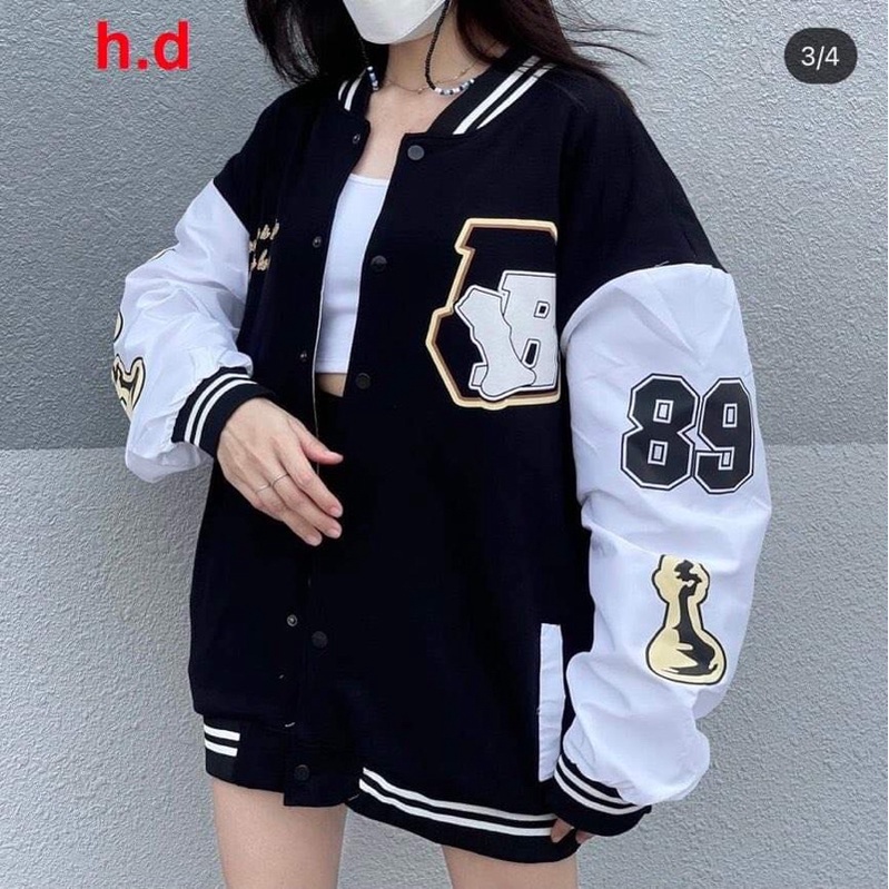 Áo khoác bomber Bóng Chày 89Chất loại 1tay áo và gấu áo có bo dệt xịnfreesize &lt;55kg Phong cách thể thao Hàn Quốc
