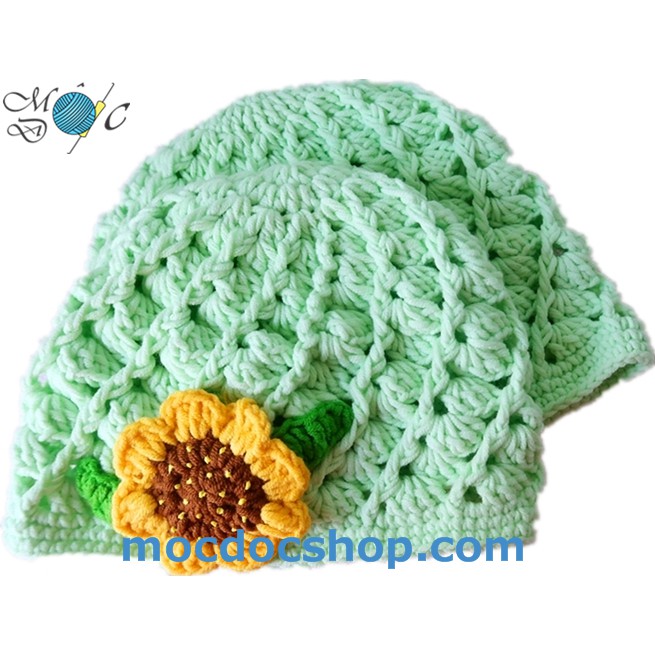 Nón len cho bé gái - mũ hoa hướng dương handmade len cho bé gái sơ sinh, 6 tháng, 1 tuổi