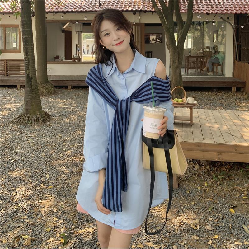 Áo Khoác Sơ Mi Giả Hai Lớp Phong Cách Hàn Quốc Thời Trang Cho Nữ