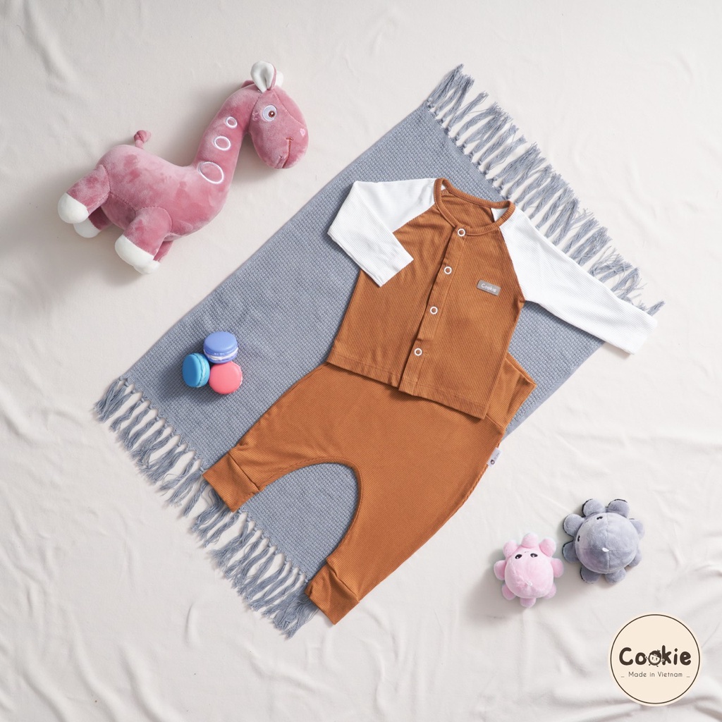 COOKIE - Bộ dài tay sơ sinh cho bé trai/bé gái chất vải tăm mềm