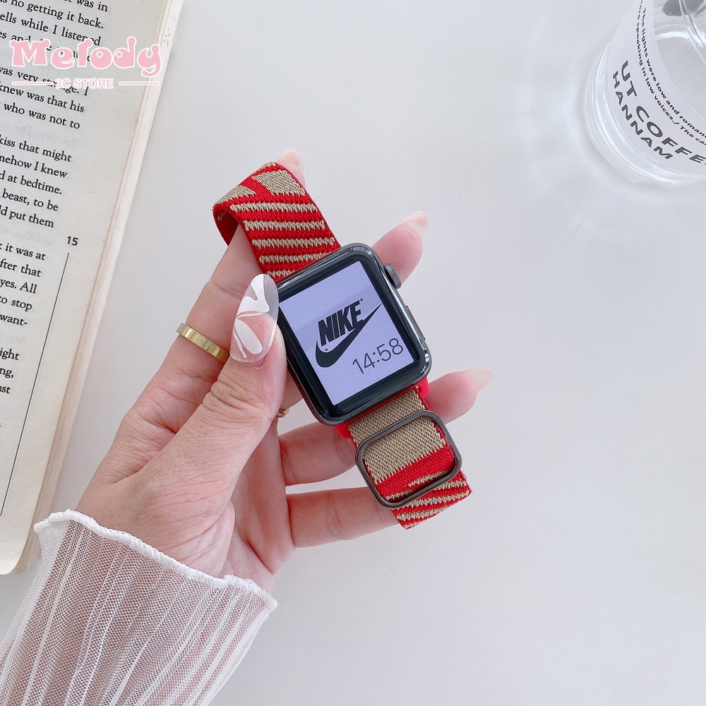 Dây đeo đồng hồ bằng nylon co giãn có thể điều chỉnh thích hợp cho Apple Watch Series Se 6 5 4 Iwatch 44 42 40 38mm