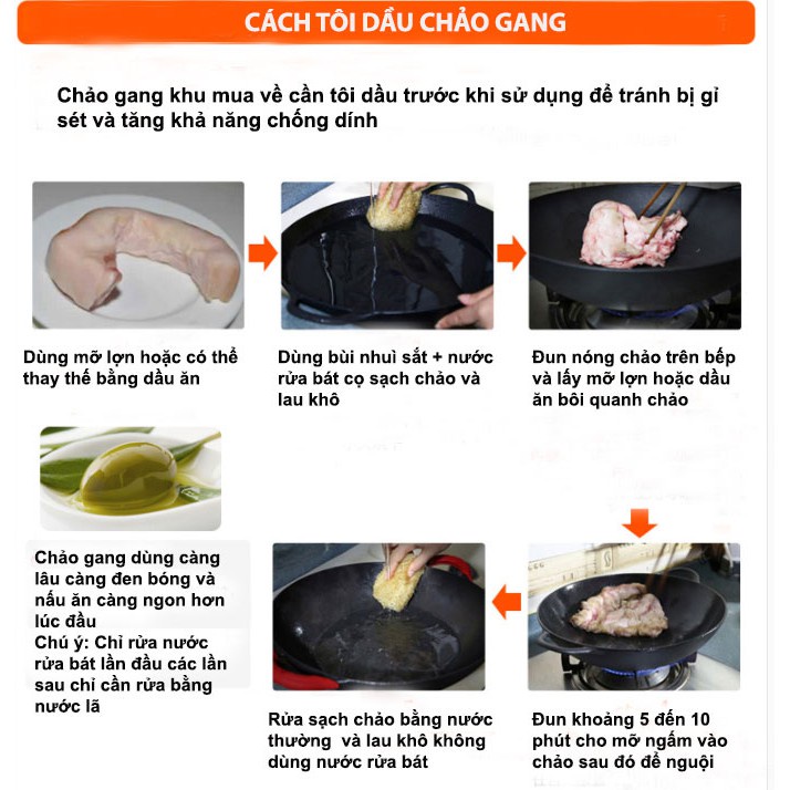 Chảo Nồi Gang Đế Bằng Đúc Nguyên Khối Chống Dính Tự Nhiên Kiểu Dáng 2 Tai Xách Dùng Cho Bếp Gas, Bếp Từ