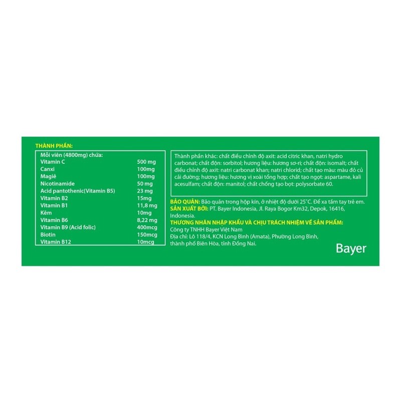 Viên sủi bổ sung Vitamin Berocca Performance Mango - Vĩ 2 viên