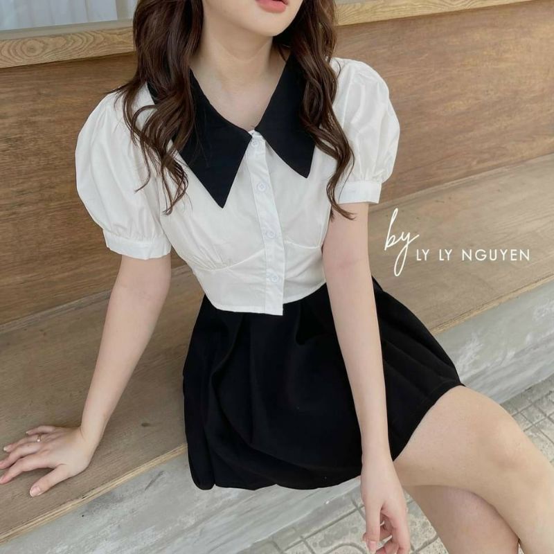 Áo croptop tiểu thư cổ bẻ