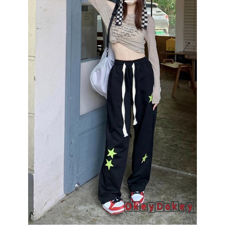 Quần Dài Dáng Suông Có Túi In Hình Ngôi Sao Thời Trang Xuân Thu Cho Nữ