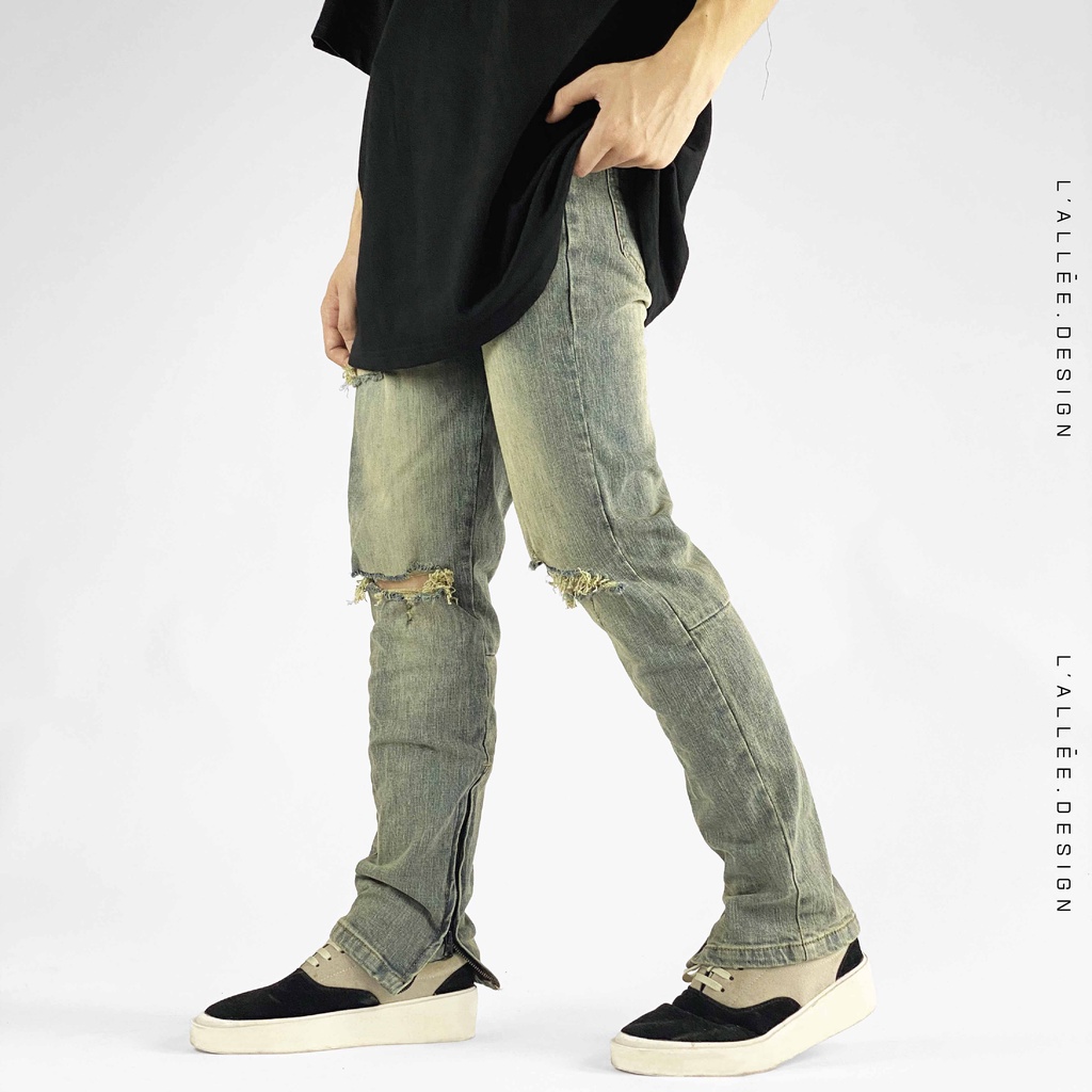 Quần jean nam Zipper rách gối by Lalle.design quần bò dáng ôm slimfit kết hợp khóa kéo chất vải demin mềm mại - dày dặn