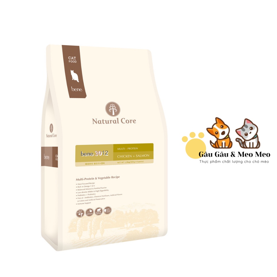 NATURAL CORE C3 MÈO - VỊ THỊT GÀ VÀ CÁ HỒI TƯƠI BAO 1.5Kg