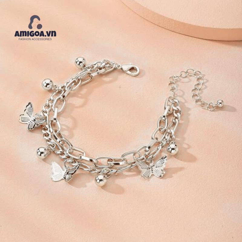 ✨✨Vòng Tay Hai Lớp Tua Rua Mặt Hình Bướm Đơn Giản Thời Trang