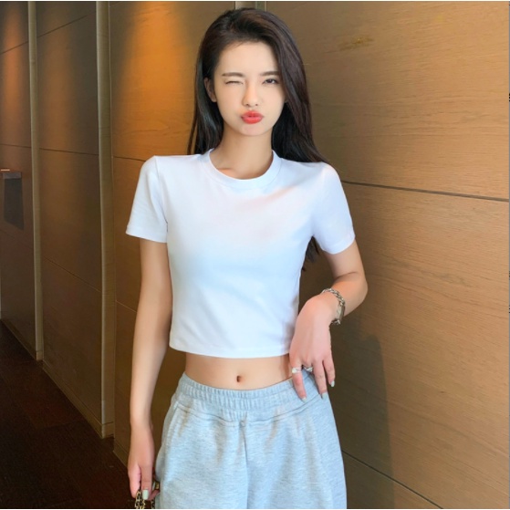 Áo croptop nữ, ôm body kiểu ngắn tay thun gân 100% cotton hàng đẹp 2 màu trắng đen A08 SEMCLOTHES | BigBuy360 - bigbuy360.vn