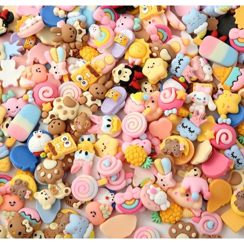 Charm mô hình trang trí dễ thương ,dính được, gắn ốp điện thoại, đồ dùng, chơi slime, có clip