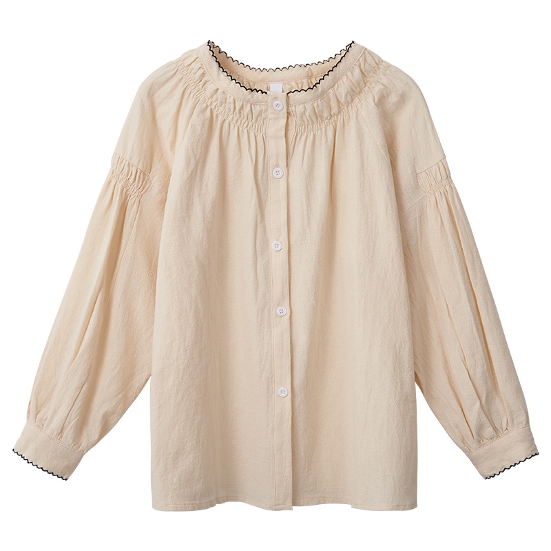 Áo sơ mi không cổ bo viền vintage + áo gile cài cúc công sở sinh viên
