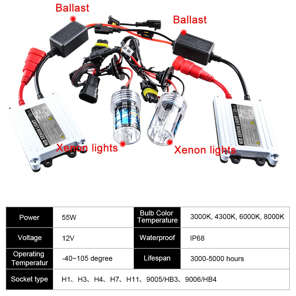 Bộ Ballast mỏng Xenon H7 55W HID Bóng đèn pha Xenon 12V H1 H3 H4 H8 H11 HB3 HB4 3000k 4300k 6000k 8000k Thay bóng đèn Halogen