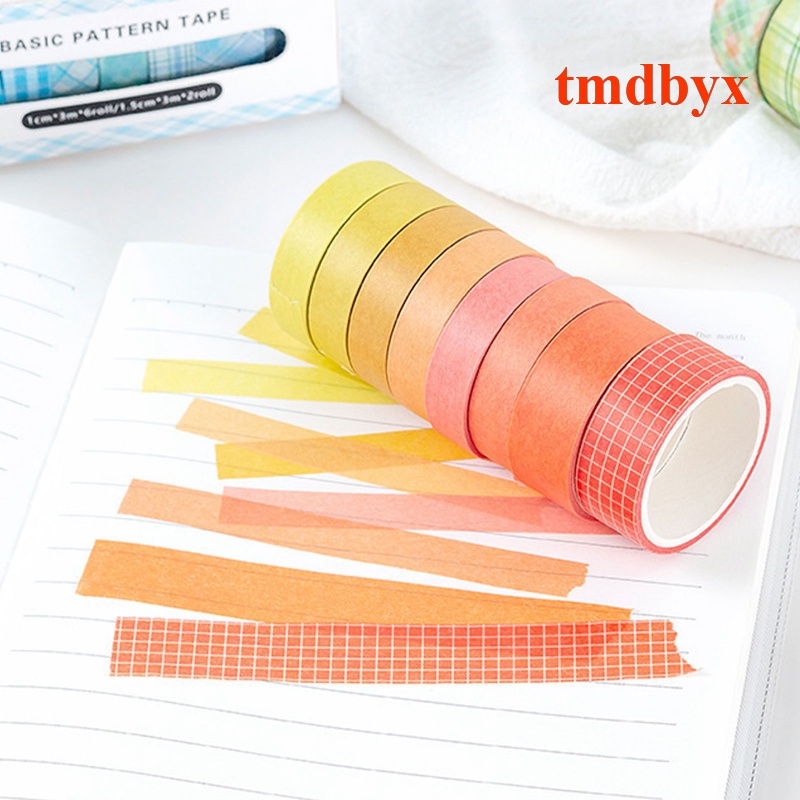Tmdbyx Set 8 Cuộn Băng Keo Washi Màu Sắc Đơn Giản Dùng Trang Trí Sổ Tay / Tiểu Học