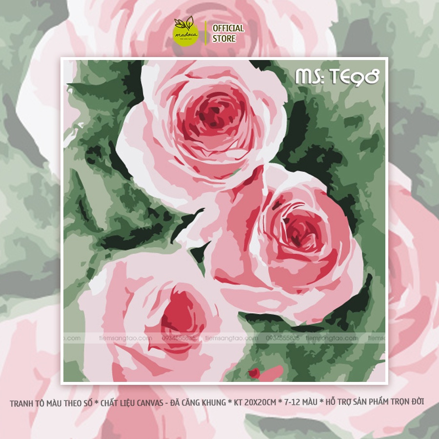 Tranh tô màu theo số Madoca khổ nhỏ - Tranh sơn dầu số hóa 20x20cm có khung