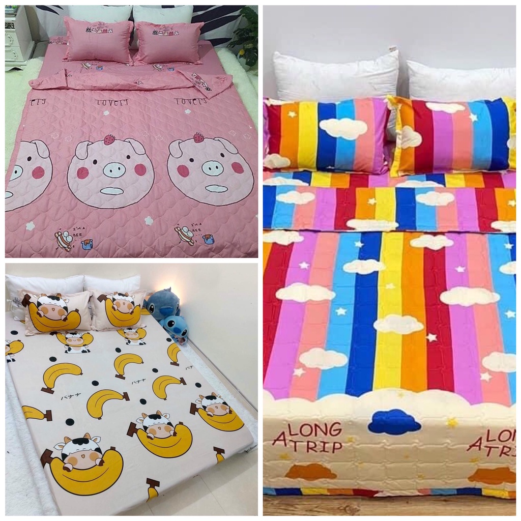 [Giá Siêu Rẻ] Sét Chăn Ga 5 Món Cotton Poly (chat để chọn màu, kích thước)