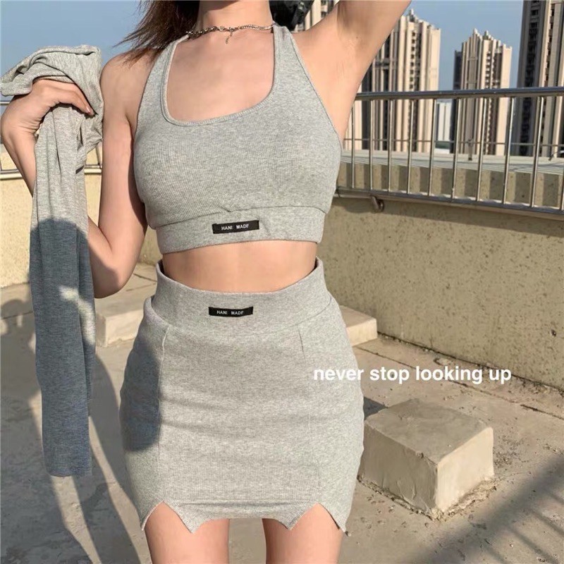 Set áo cổ yếm +áo dài tay croptop +cv body ngắn