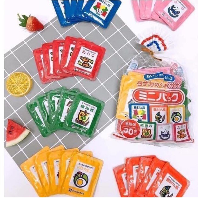 Gia vị rắc cơm 6 vị gồm 30 gói nhỏ và rắc cơm Hello Kitty cho bé