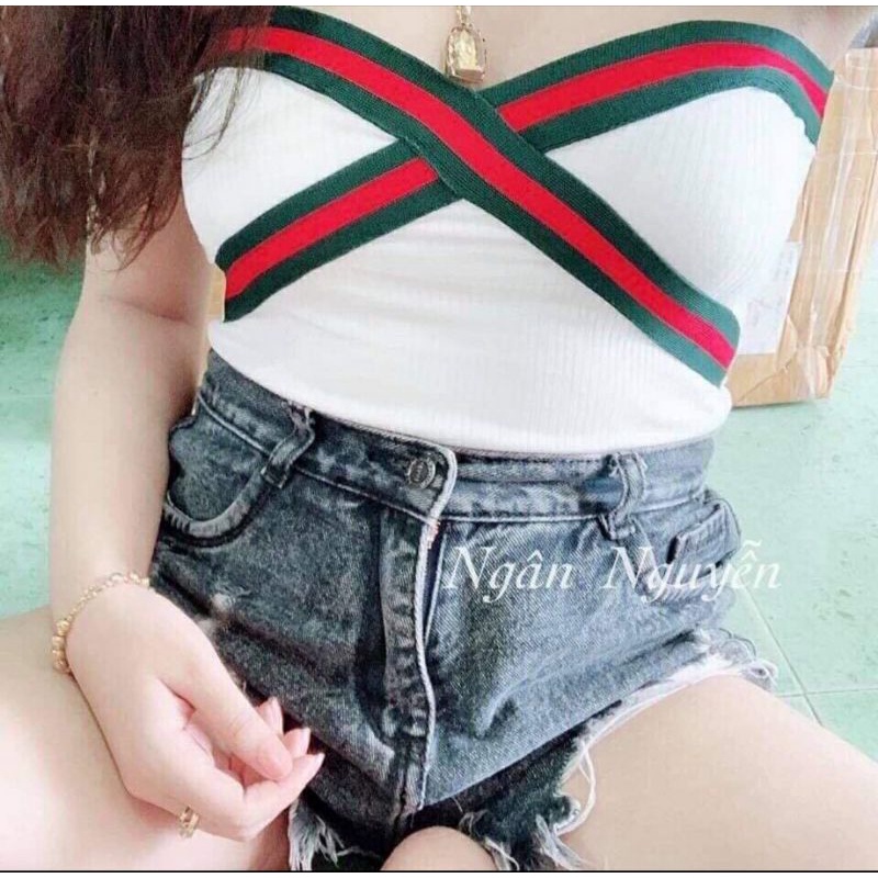 Áo ống quây cúp ngực croptop kiểu dây chéo