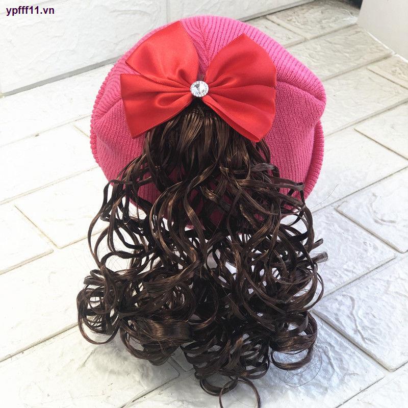 Mũ trùm đầu kèm tóc giả xoăn xinh xắn cho bé gái chất lượng cao