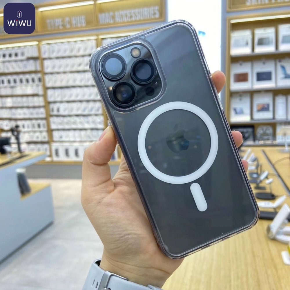 ỐP IPHONE 15 PRO MAX - 14 PRO MAX - 14 PRO - 13 PRO MAX - 12 PRO MAX WIWU MCC-101 TRONG VIỀN DẺO - SẠC KHÔNG DÂY TỪ TÍNH