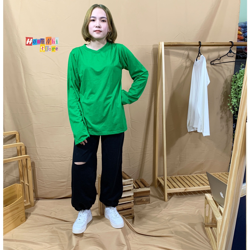 Áo Thun Tay Dài Trơn Long Tee Ulzzang Unisex Dáng Rộng Màu Xanh Lá - MM