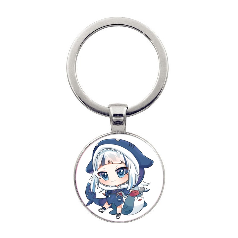 (KL25) Móc khóa tròn kim loại hình GAWR GURA Hololive Vtuber keychain treo túi treo chìa khóa phong cách chibi anime
