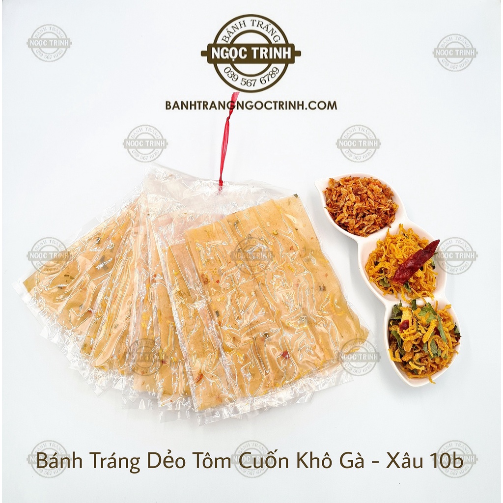 (Xâu 10/túi) Bánh tráng dẻo cay lá dứa cuốn hành phi cực ngon bánh tráng Ngọc Trin