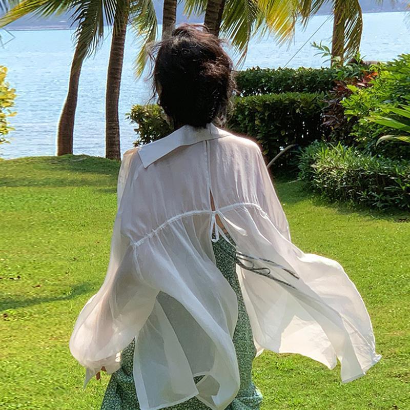 Áo Sơ Mi Trắng Tay Dài Dáng Rộng Phong Cách Retro Kiểu Pháp Thời Trang Mùa Hè Cho Nữ