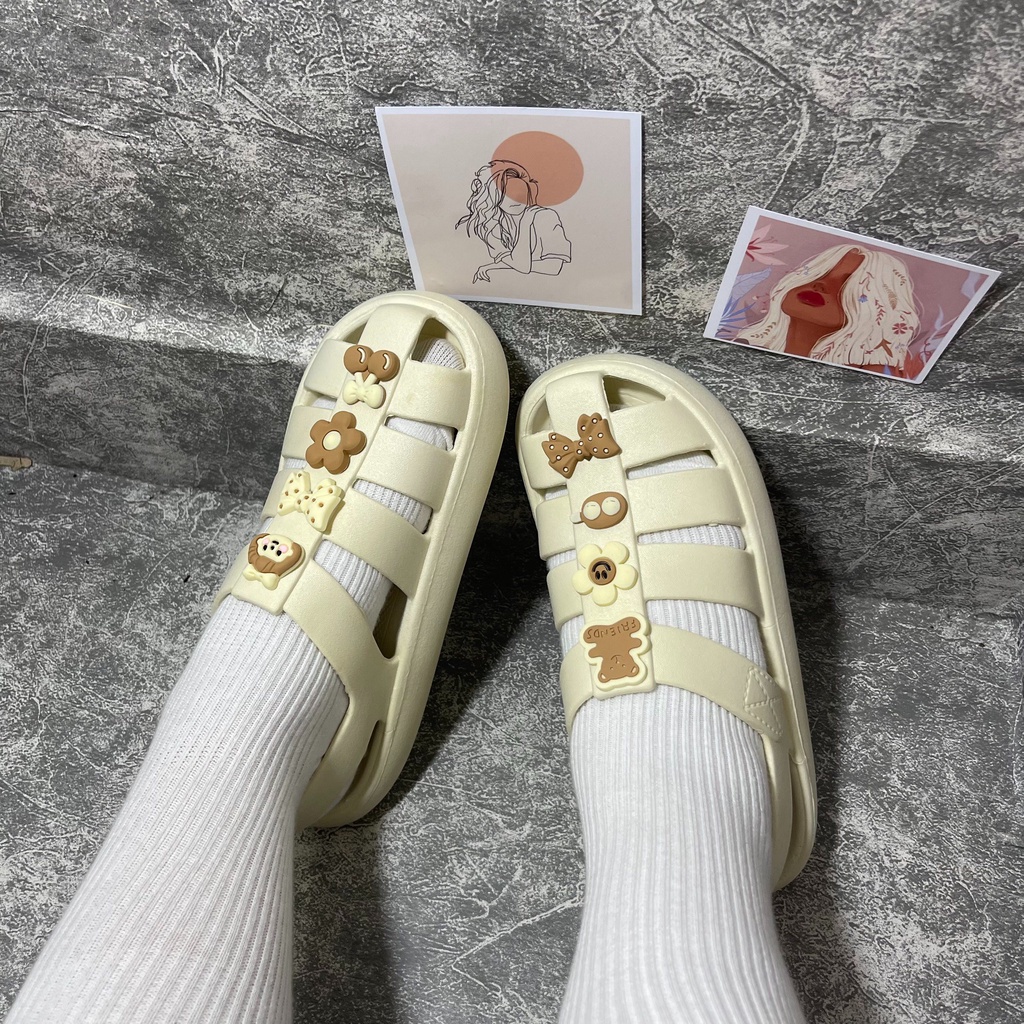 Sandal Nữ, Kiểu Dép Xăng-Đan Quai Liền Ivy Chất Liệu Eva Đế Bánh Mỳ Kèm Sticker Phù Hợp Đi Chơi Đi Làm