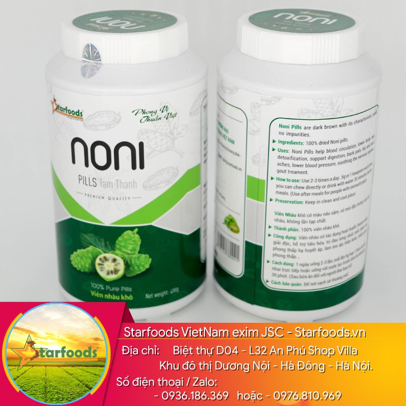 Nhàu Viên Noni nhà làm (Noni pills handmade), hộp nhựa & giấy 400g, sản phẩm noni tâm thành. Sản phẩm STARFOODS VIỆT NAM | BigBuy360 - bigbuy360.vn