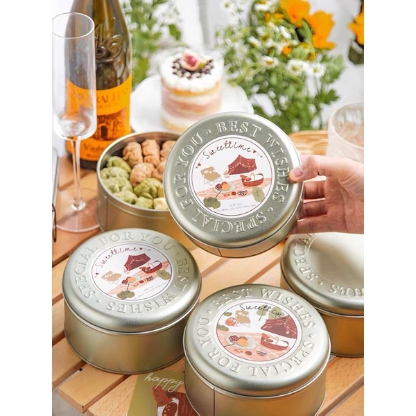 Hộp Thiếc Bạc tròn Vintage Kèm Tag Giấy