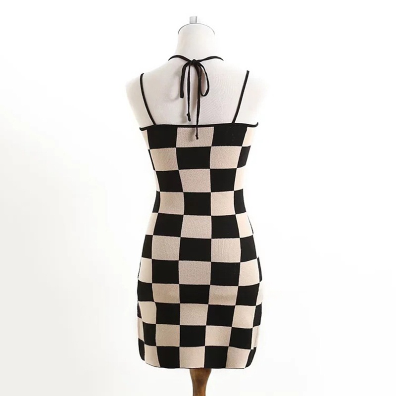 Đầm Ngắn Ôm Dáng Họa Tiết Kẻ Sọc Đen Trắng Quyến Rũ Cho Nữ