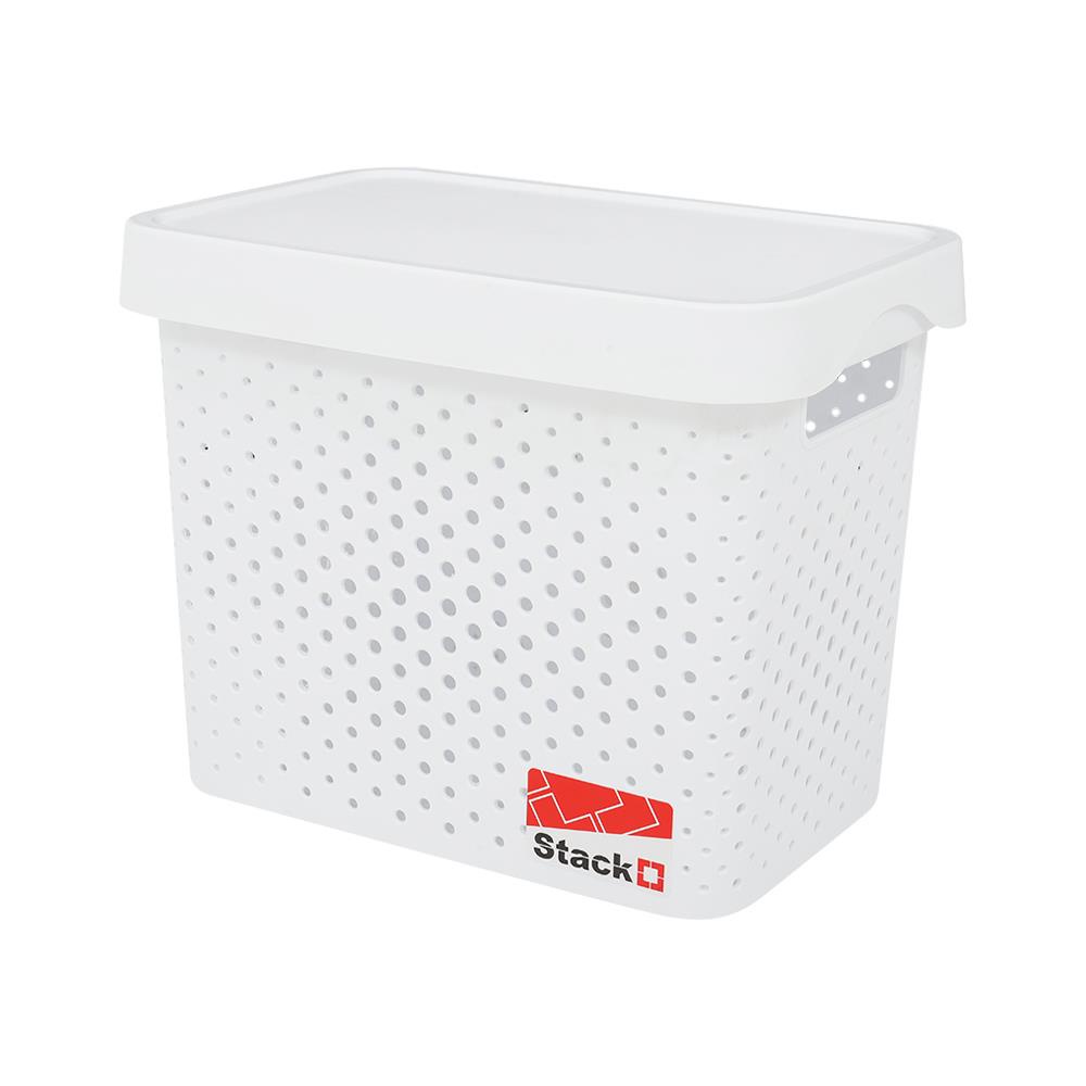 HomeBase STACKO Rổ nhựa đan tre có nắp size M Thái Lan R25xS22xC31.6cm màu trắng