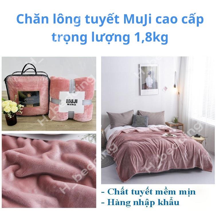 Chăn lông tuyết Muji(blanket) Cao cấp-Chăn lông thỏ nhập khẩu loại 1 siêu mềm mịn_co giãn 4 chiều kích thước 2mx2m3